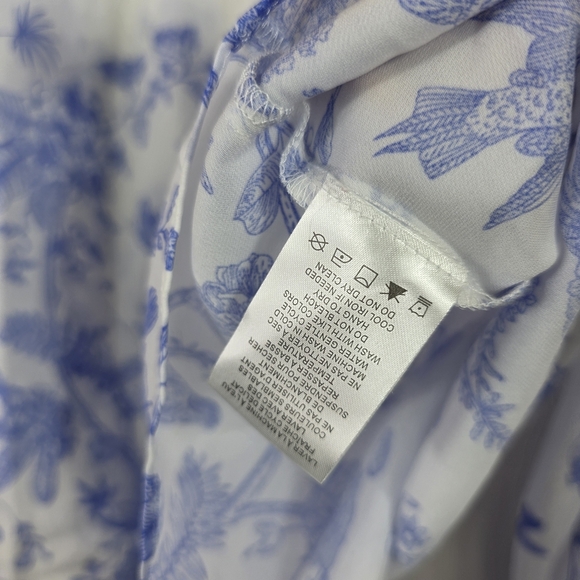 Rachel Roy White Blue Floral Ruffled Balloon Sleeve Blouse - Picture 4 of 8